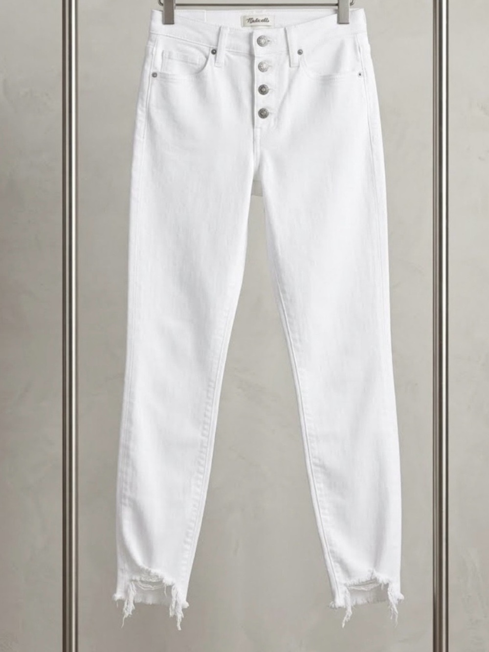 Madewell High-Rise Skinny Cropped White Button-Fly Jeans, 26” waist, inseam 25”